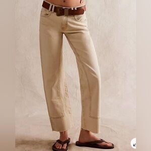 Free People We The Free The Risk Taker Mid Rise Jeans 26 Straight Leg In Ecru